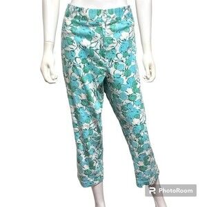 Ann Trinity Crop Pants Teal and Green Floral Print Size 12